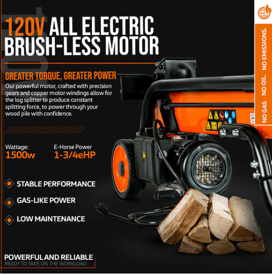 Super Handy GUT065 6 Ton 1-3/4eHP 15Amp 1500W Electric Log Wood Splitter New