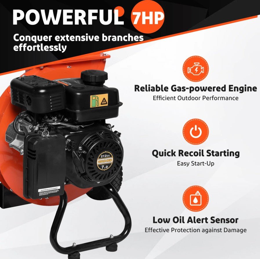 EFCUT EF-MF30 3-in-1 Wood Chipper 3" Shredder Mulcher 2 Hopper 7HP 212cc Horizontal 4-stroke Gas-Powered New