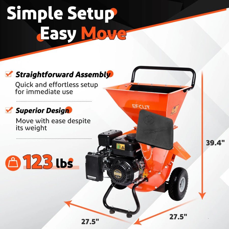 EFCUT EF-MF30 3-in-1 Wood Chipper 3" Shredder Mulcher 2 Hopper 7HP 212cc Horizontal 4-stroke Gas-Powered New